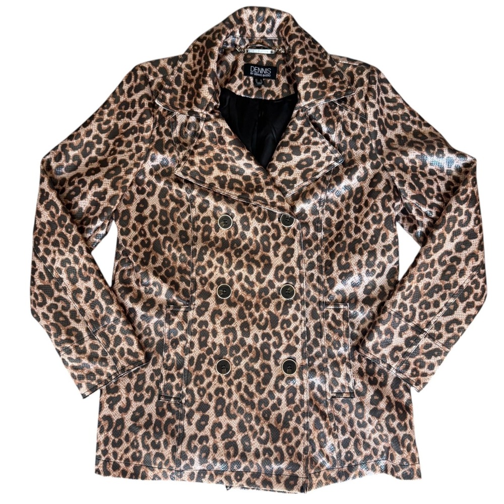 Dennis Basso Leopard Print Mobwife Double Breasted Blazer Snake Sheen Sz S